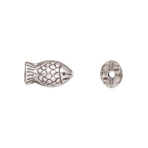 Bead, Hill Tribes, antiqued sterling silver, 13x8mm fish. Sold individually.