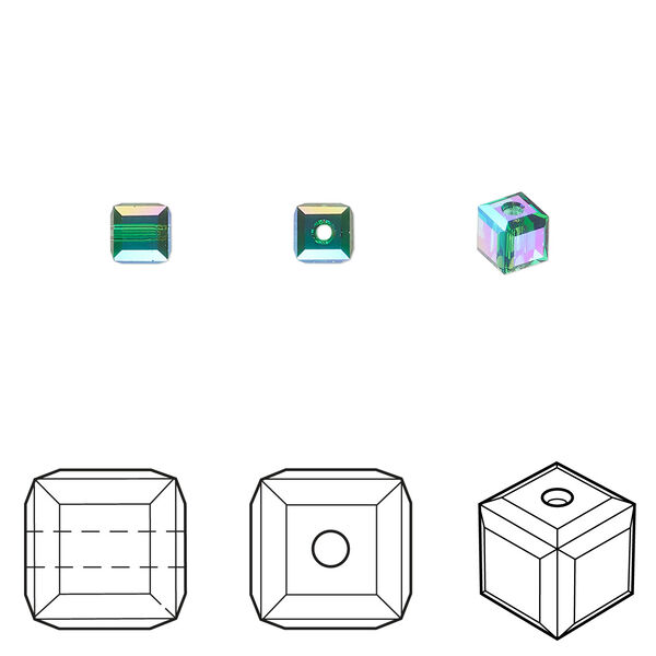 Bead 1pkg48 majestic green shimmer, Crystal Passions®, 4mm cube 5601 image number 0