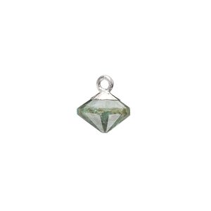 Emerald / copper / sterling silver 1pkg1, silver-plated hand-cut faceted bicone drop 11x9mm