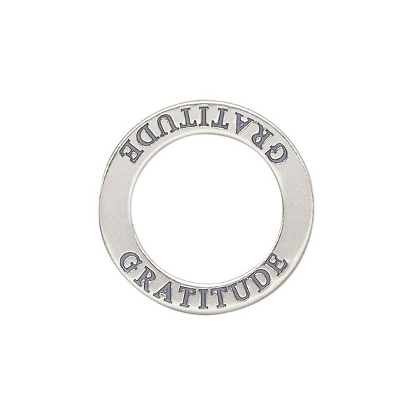 Charm, sterling silver, 22mm double-sided open round with "GRATITUDE." Sold individually. image number 0