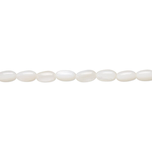 Bead, mother-of-pearl shell (bleached), white, 5x3mm oval, Mohs hardness 3-1/2. Sold per 15-1/2" to 16" strand. image number 0