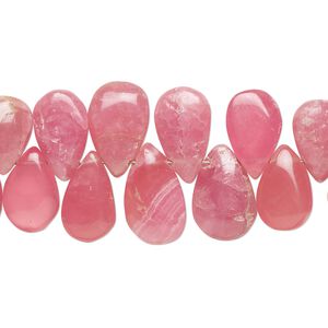 Rhodochrosite 1pkg1, hand-cut top-drilled puffed teardrop bead natural 4 inch graduated 9x7mm-14x9mm