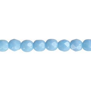 Bead, Czech fire-polished glass, opaque turquoise blue, 6mm faceted round. Sold per pkg of 1,200 (1 mass).
