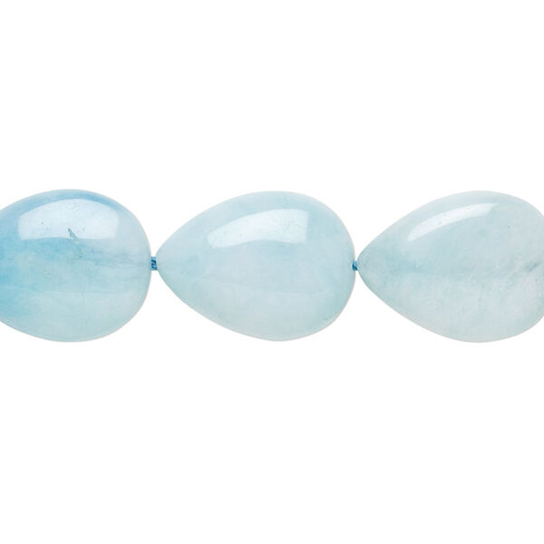 Bead, "larimar" (quartz) (dyed), aqua blue, 16x12mm pear, B grade, Mohs hardness 7. Sold per 8-inch strand, approximately 10 beads. image number 0