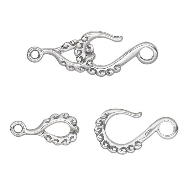 Clasp hook&eye 1pkg1 sterling silver, 23x11mm, antiqued JBB Findings 1-strand image number 0