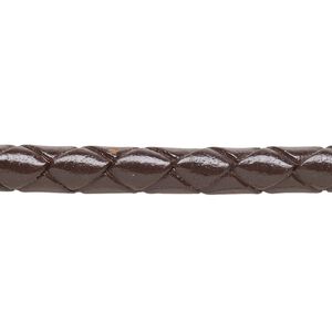 Bolo cord, leather (dyed), brown, 6-6.5mm braided round. Sold per 5-foot section.