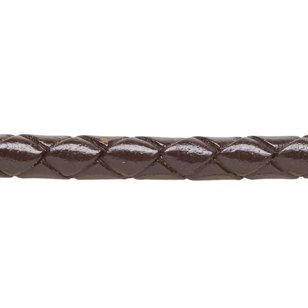 Bolo cord, leather (dyed), brown, 6-6.5mm braided round. Sold per 5-foot section. image number 0