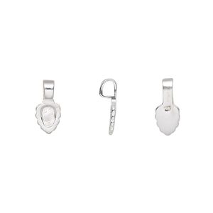 Bail, glue-on, sterling silver, 11x5mm with 7x5mm leaf flat base. Sold individually.