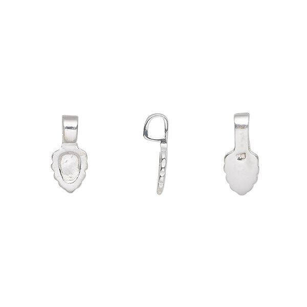 Bail, glue-on, sterling silver, 11x5mm with 7x5mm leaf flat base. Sold individually. image number 0
