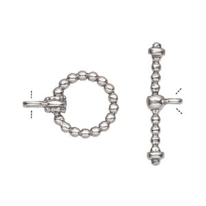Clasp toggle 1pkg1 sterling silver, 14mm round, 1-strand