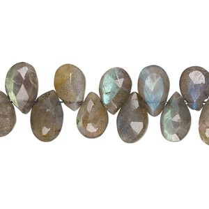 Labradorite 1pkg1, hand-cut top-drilled faceted puffed teardrop bead natural 7 inch 9x6mm-11x8mm