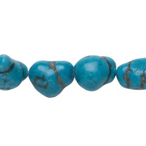 Bead, "turquoise" (resin) (imitation), teal blue, mini to medium nugget. Sold per 15-inch strand.