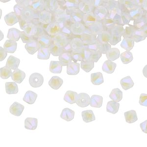 Bead 144pk white opal shimmer 2X, Crystal Passions® 4mm bicone 5328
