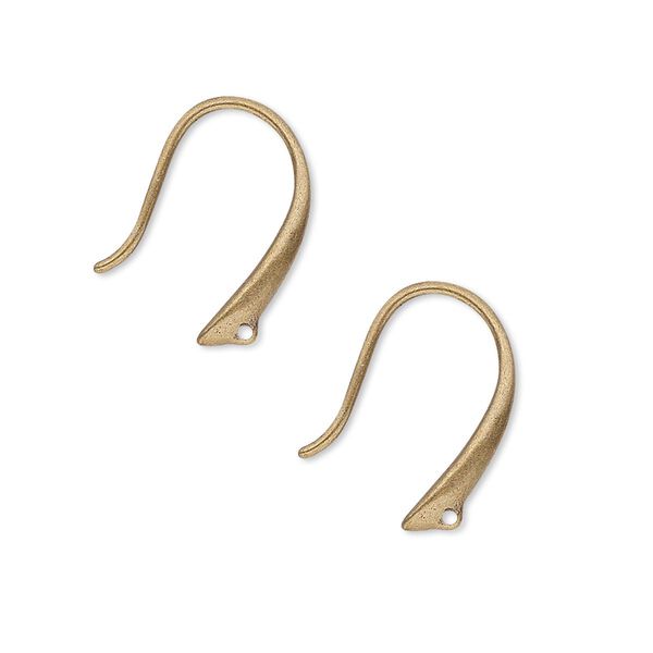 Ear wire, antique gold-plated brass, 17mm fancy fishhook with closed loop, 20 gauge. Sold per pkg of 5 pairs. image number 0