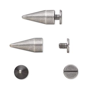 Rivet, twist-in, antique silver-plated brass, 17x7mm with 16x7mm spike and 3mm shank. Sold per pkg of (4) 2-piece sets.