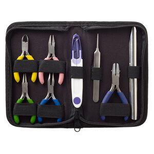 Tool set, vinyl / plastic / steel, multicolored, 6-3/4 x 4-1/4 inch case with zipper. Sold per 8-piece set.