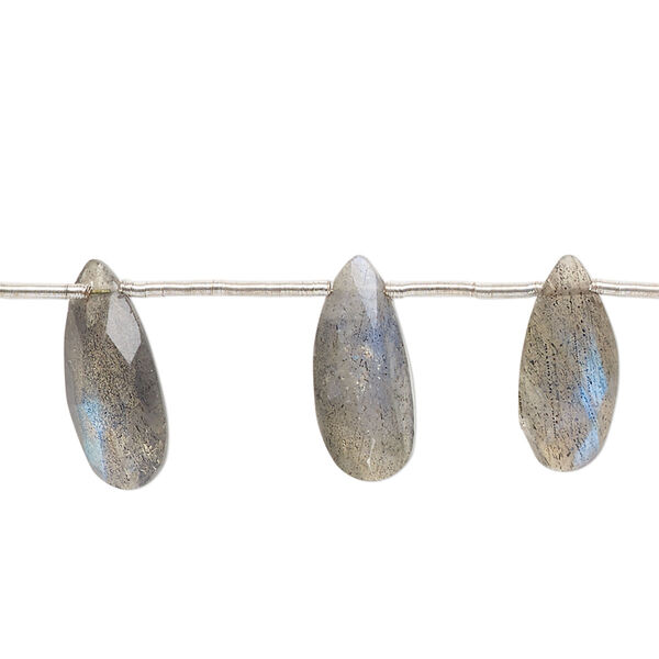 Labradorite 1pkg11, hand-cut top-drilled faceted puffed teardrop bead natural 14x6mm-19x8mm image number 0