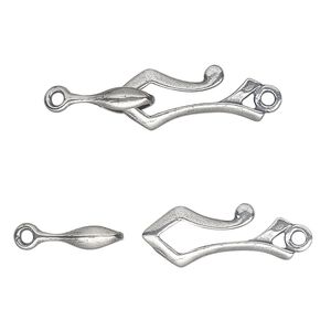 Clasp hook&eye 1pkg1 sterling silver, 19x9mm gothic, antiqued JBB Findings 1-strand