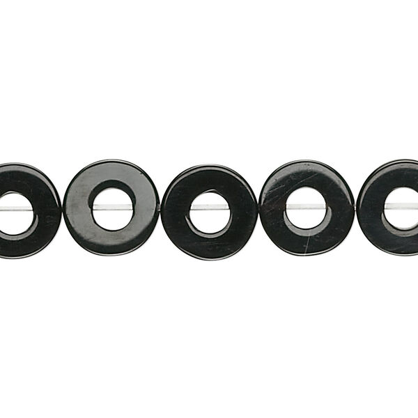 Bead, black onyx (dyed), 10x3mm round donut, B grade, Mohs hardness 6-1/2 to 7. Sold per 16-inch strand. image number 0