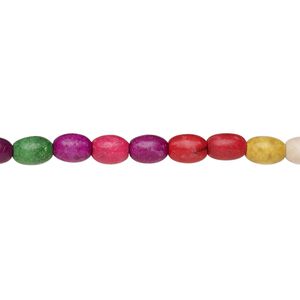 Bead, "howlite" (resin) (imitation), multicolored, 6x4mm-6x5mm oval. Sold per 15-inch strand.