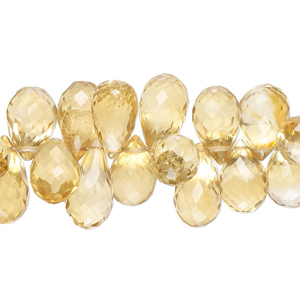 Bead, citrine (heated), 11x7mm-14x7mm hand-cut top-drilled micro-faceted teardrop, B+ grade, Mohs hardness 7. Sold per 8-inch strand, approximately 65 beads. image number 0