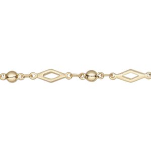 Chain 1pkg1 diamond, 4mm open / 3.5mm ball, gold-finished brass 5 foot unfinished