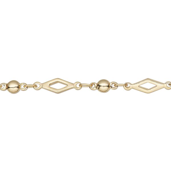 Chain, gold-finished brass, 4mm open diamond. Sold per pkg of 5 feet. image number 0