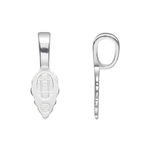 Bail, Aanraku®, glue-on, silver-plated "pewter" (zinc-based alloy), 25x8mm with 13x8mm leaf flat base. Sold per pkg of 25.