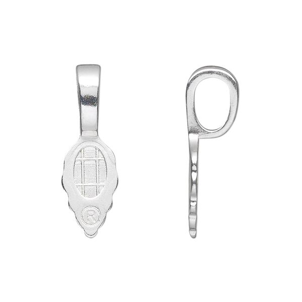 Bail, Aanraku®, glue-on, silver-plated "pewter" (zinc-based alloy), 25x8mm with 13x8mm leaf flat base. Sold per pkg of 25. image number 0