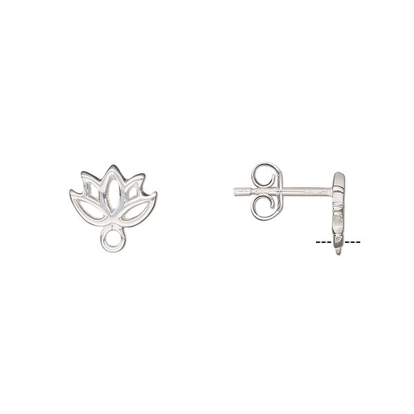Earstud, sterling silver, 9.5x6mm lotus with closed loop. Sold per pair. image number 0