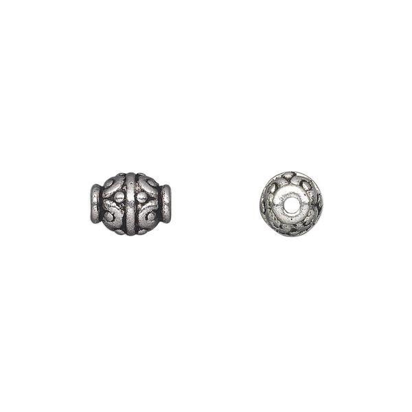 Bead, antique silver-plated "pewter" (zinc-based alloy), 9x7mm oval. Sold per pkg of 20. image number 0