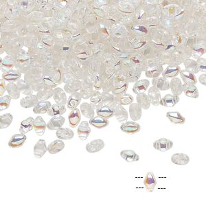 Bead, Preciosa Mini Twin™, Mini Pressed Twin, Czech pressed glass, transparent clear AB, 4x2.5mm oval with (2) 0.7mm holes. Sold per 50-gram pkg.