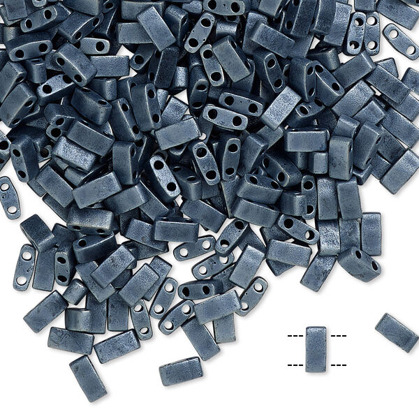 Seed bead, TILA®, glass, pkg/40g, 5x2.3mm half tila rectangle, opaque matte gunmetal blue, (HTL-2001). image number 0