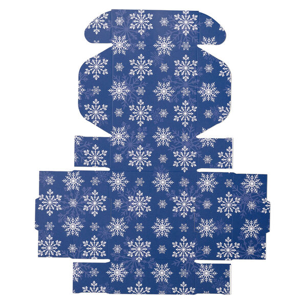 Box, paper, dark blue and white, 3x3x1-inch unassembled square with snowflake design. Sold per pkg of 10. image number 2