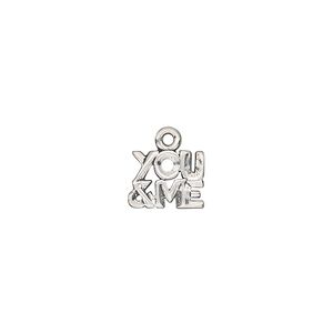 Charm, antiqued sterling silver, 10x8mm single-sided "YOU & ME." Sold individually.