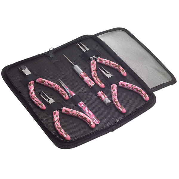 Pliers, stainless steel / PVC foam / vinyl, pink camo, 5 to 5-1/2 inches. Sold per 6-piece set. image number 0