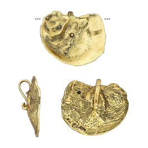 Focal, antique gold-finished "pewter" (zinc-based alloy), 32x26mm oyster. Sold per pkg of 2.