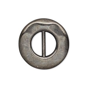 Slide, gunmetal-finished "pewter" (zinc-based alloy), 26mm single-sided dented round, 11x5mm hole. Sold per pkg of 4.