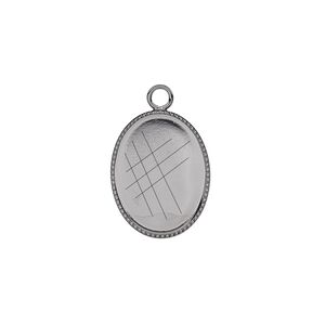 Drop, gunmetal-plated brass, 17x13mm oval with beaded edge and 16x12mm oval bezel setting. Sold per pkg of 6.