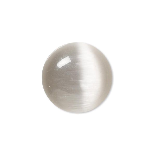 Cabochon, cat's eye glass (fiber optic glass), grey, 20mm calibrated round, quality grade. Sold per pkg of 4. image number 0