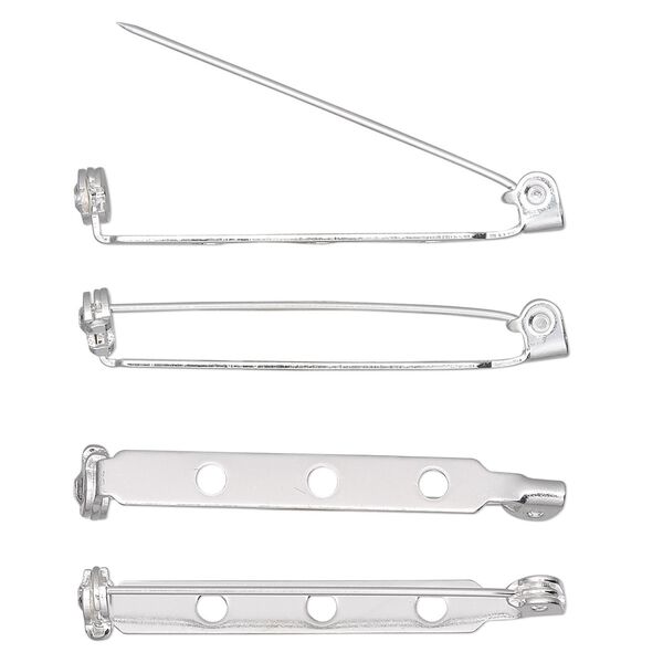 Pin back, silver-plated steel, 1-1/2 inches with locking bar. Sold per pkg of 100. image number 0