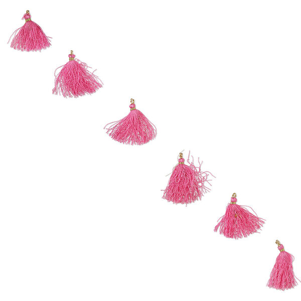 Tassel, polyester, fuchsia and gold, 1-1/2" tassel. Sold per pkg of 6. image number 0