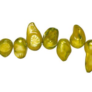 Pearl, cultured freshwater (dyed), golden pear, 8x6mm-17x8mm baroque with 0.4mm hole, D grade, Mohs hardness 2-1/2 to 4. Sold per 15-inch strand.