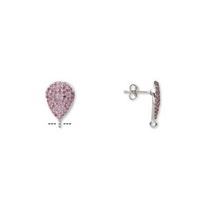Earstud 1pkg2 sterling silver / garnet (natural), 17x12mm teardrop / open loop, 1 pair
