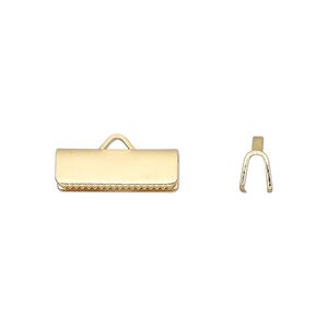 Ribbon crimp end, gold-plated brass, 16x5mm rectangle. Sold per pkg of 10.