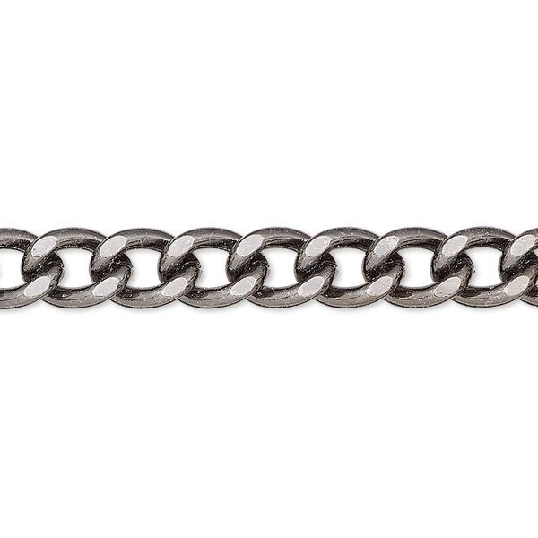Chain, gunmetal-plated steel, 7mm flat curb. Sold per pkg of 5 feet. image number 0