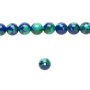 Bead, resin, dark blue / green / turquoise blue, 6mm round. Sold per 15-1/2" to 16" strand.