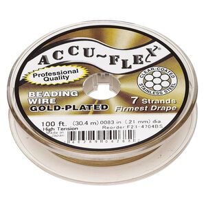 Beading wire, Accu-Flex®, nylon and 24Kt gold-plated stainless steel, clear, 7 strand, 0.0083-inch diameter, high tension. Sold per 100-foot spool.