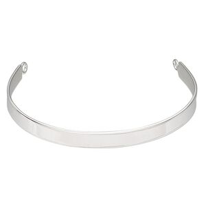 Bracelet component, cuff, sterling silver, 6mm wide curved I.D. plate with 2 loops, 7-1/2 inches. Sold individually.