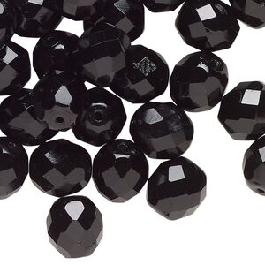 Bead, Czech fire-polished glass, opaque black, 10mm faceted round. Sold per 2-ounce pkg, approximately 47 beads.